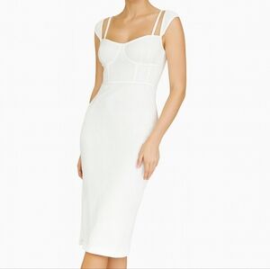 Anthropologie Textured Knit Summer Bridal Cocktail Midi Dress Ivory White Small